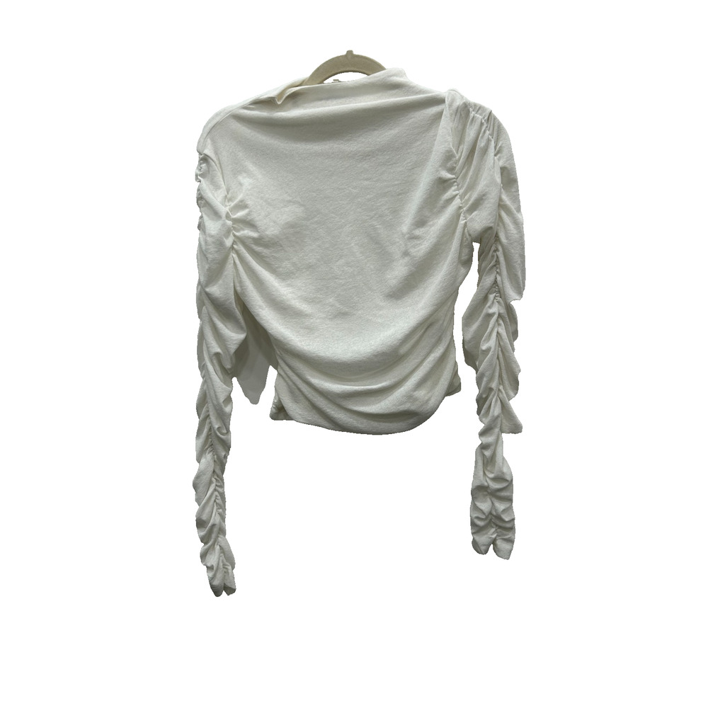 Seek The Label Womens Cropped Top Long Ruched Sleeve High Neck White Size S